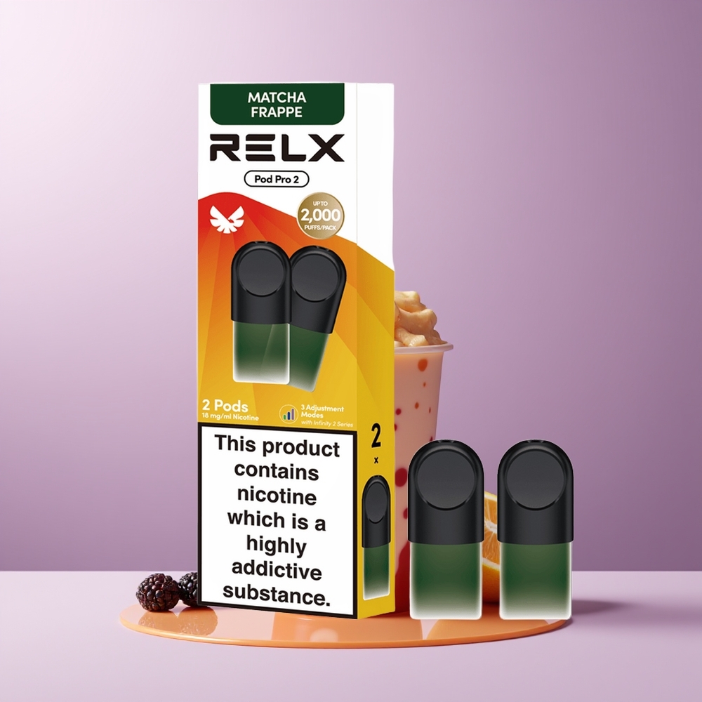 RELX Pod Pro 2 600 bocas 19ml Eco-Smooth-Boost Chá-Matcha Frappe